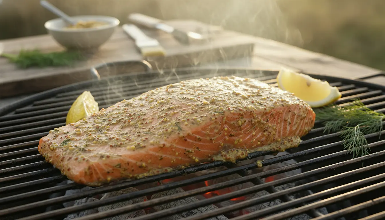 Zalm op de BBQ met mosterd