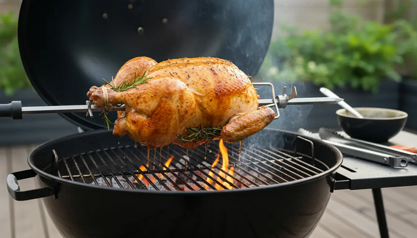 Kip aan het spit op de BBQ